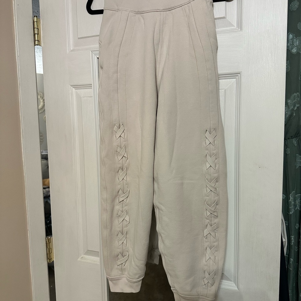 Cream Jogger Pants with Side Detailing